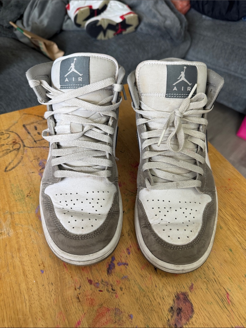 Jordan 1s High- Top Sneakers in Gray and White